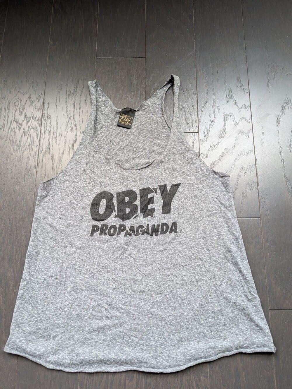 Obey Women's Heather Gray 'OBEY Propaganda' Tank Top - Women's Juniors Size L